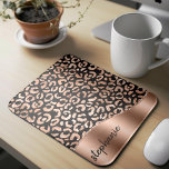 Glam Faux Foil Leopard Spots Rose Gold Black Name Mouse Pad<br><div class="desc">This design features a chic rose gold metallic leopard spot pattern on a black background on the left, and a rose gold faux foil image on the right in the shape of a wave bordered with rose gold faux glitter. Personalise it with your name or monogram in a stylish black...</div>