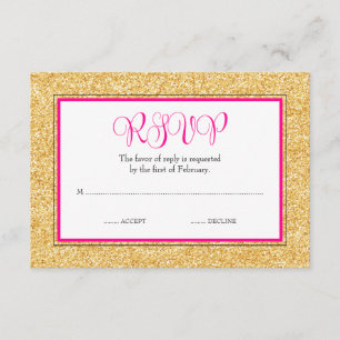 Glam Faux Glitter Gold Pink Bat Mitzvah RSVP Card