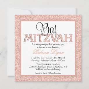 Glam Faux Glitter Rose Gold Bat Mitzvah Invitation