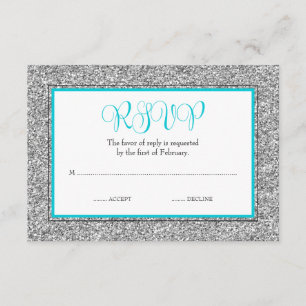 Glam Faux Glitter Silver Teal Blue RSVP