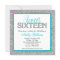 Glam Faux Glitter Silver Teal Blue Sweet 16