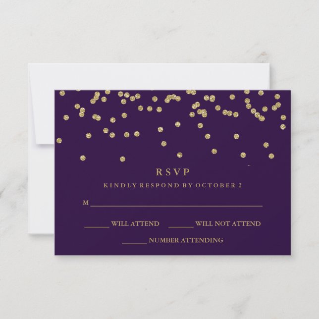 Glam Faux Gold Confetti and Deep Purple RSVP (Front)