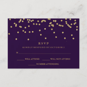 Glam Faux Gold Confetti and Deep Purple RSVP Card