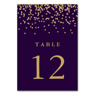 Glam Faux Gold Confetti on Deep Purple Table Number