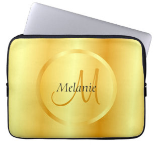 Glam Faux Gold Elegant Modern Monogram Template Laptop Sleeve
