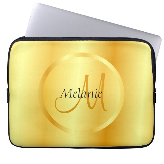 Glam Faux Gold Elegant Modern Monogram Template Laptop Sleeve (Front)