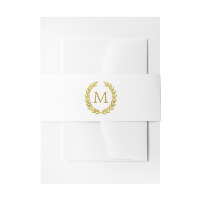 Glam Faux Gold Foil Laurel Wreath Monogram Invitation Belly Band (Front Example)