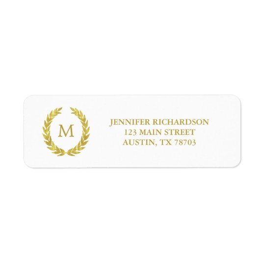 Glam Faux Gold Foil Laurel Wreath Monogram Wedding Return Address Label