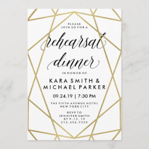 Glam Faux Gold Geometric Wedding Rehearsal Dinner Invitation
