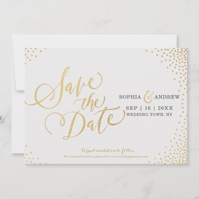Glam faux gold glitter calligraphy save the date (Front)