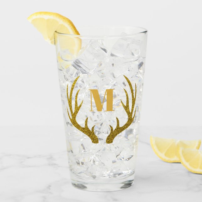 Glam Faux Gold Glitter Deer Antlers | Monogram Glass (Front Ice)