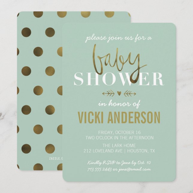 Glam Faux Gold Modern Baby Shower Invitations (Front/Back)