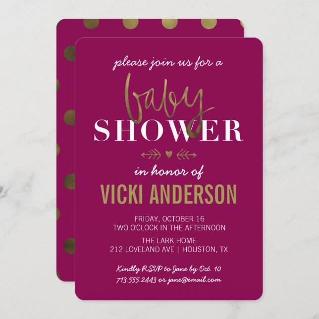 Glam Faux Gold Modern Baby Shower Invitations (Front/Back)