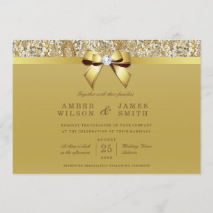 Glam Faux Gold Sequins and Bow Wedding Invitation