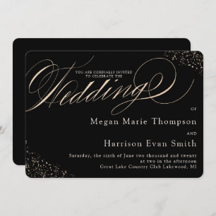Glam Faux Gold Speckle Calligraphy Script Wedding Invitation