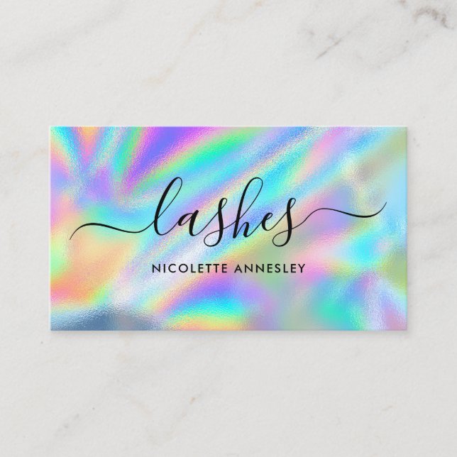 Glam Faux Holographic Rainbow Foil Lash Technician Business Card (Front)