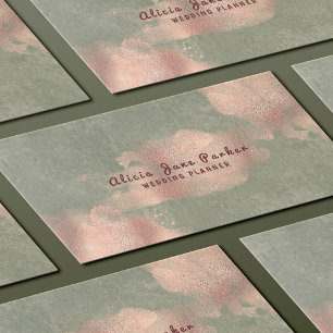Glam Faux Rose Gold Copper Foil   Wedding Planner Business Card