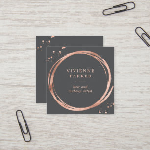 Glam Faux Rose Gold Look on Charcoal Grey Square Business Card
