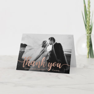 Glam Faux Rose Gold Wedding Photo Thank You Card