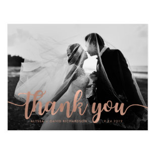 Glam Faux Rose Gold Wedding Photo Thank You Postcard