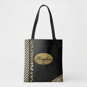 Glam faux sparkle with black and gold tote bag
