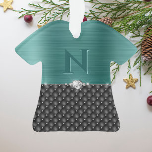 Glam Faux Teal Metal Upholstery and Monogram Ornament
