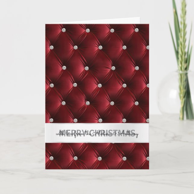Glam Faux Velvet Red Christmas Holiday Card (Front)