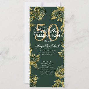 Glam Floral 50th Birthday Program Gold Green Menu