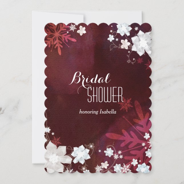 Glam Floral Merlot Winter Bridal Shower Invitation (Front)