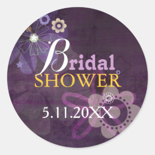Glam Floral Purple Bridal Shower Classic Round Sticker