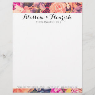 Glam Floral Roses Trendy Modern Florist & Boutique Letterhead Design