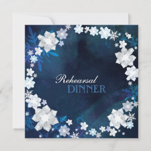 Glam Floral Wreath Winter Wedding Rehearsal Dinner Invitation