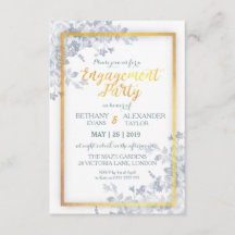Glam Flower Gold Frame Calligraphy Engagement Card