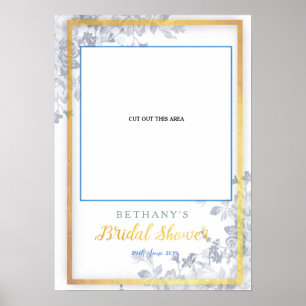 Glam Flowers Gold Bridal Shower Cut Photo Booth Poster