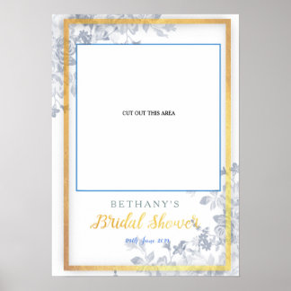 Glam Flowers Gold Bridal Shower Cut Photo Booth Poster