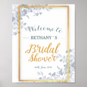 Glam Flowers Gold Frame Bridal Shower Sign