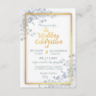 Glam Flowers Gold Frame Calligraphy Wedding Invite