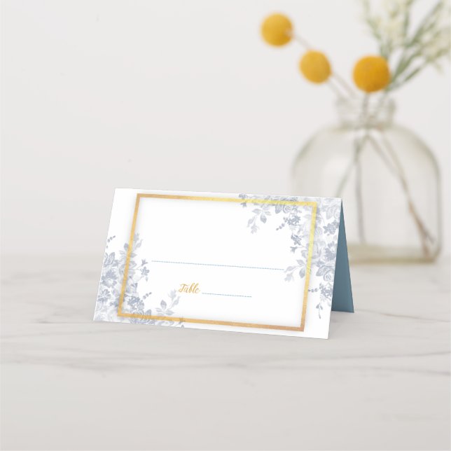 Glam Flowers Gold Frame Wedding Place Card (Front)