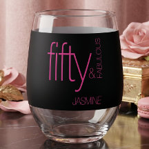 Glam Fuchsia Pink Name Fifty & Fabulous Birthday