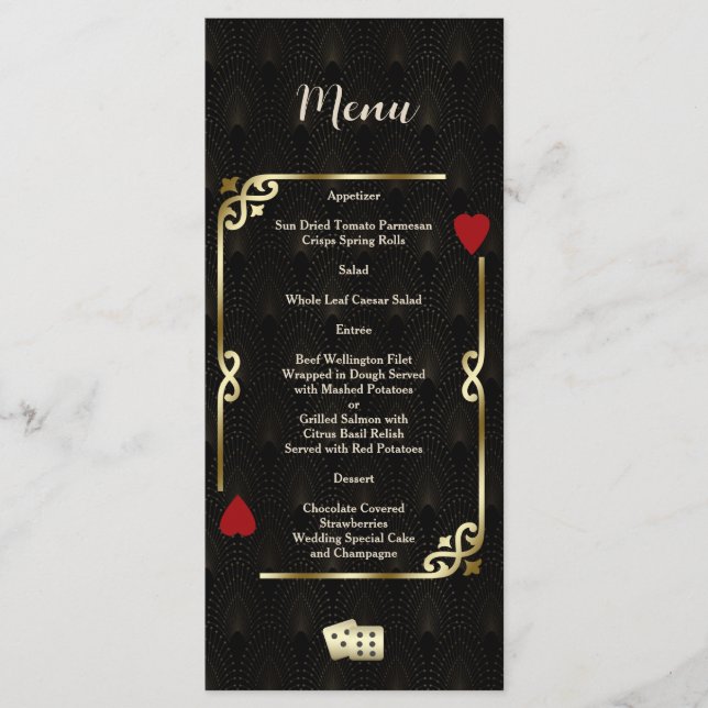 Glam Gatsby Casino Las Vegas Poker Wedding Menu (Front)