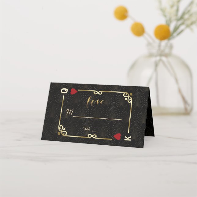 Glam Gatsby Casino Las Vegas Poker Wedding Place Card (Front)