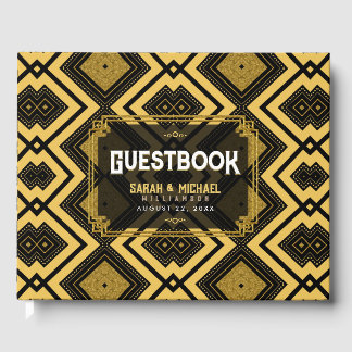 Glam Geometry Gold Black Pattern Wedding Guest Book