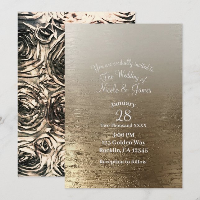 Glam Gilded Gold Roses Modern Elegance Wedding Invitation (Front/Back)