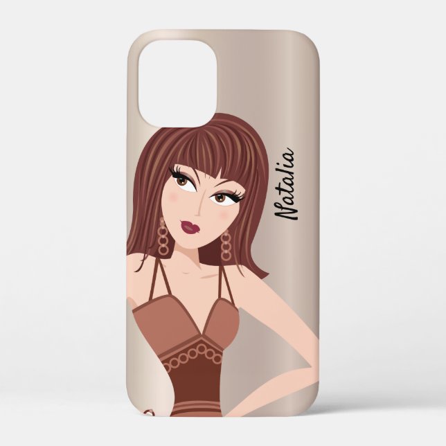 Glam Girl Sassy Attitude Brunette Girl Taupe Case-Mate iPhone Case (Back)