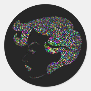 Glam girl with hearts classic round sticker