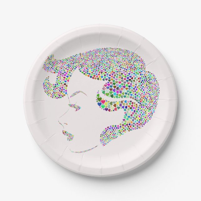 Glam girl with hearts paper plate (Front)