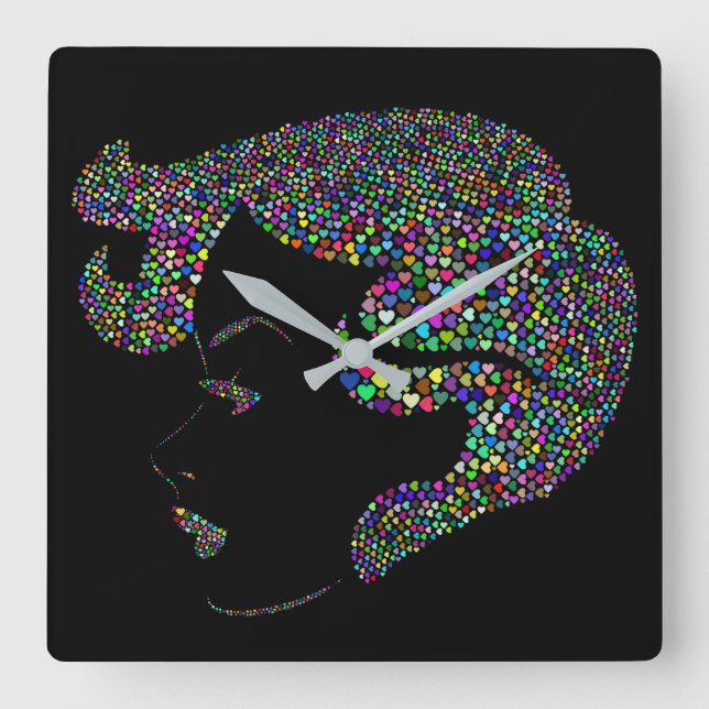 Glam girl with hearts square wall clock (Front)