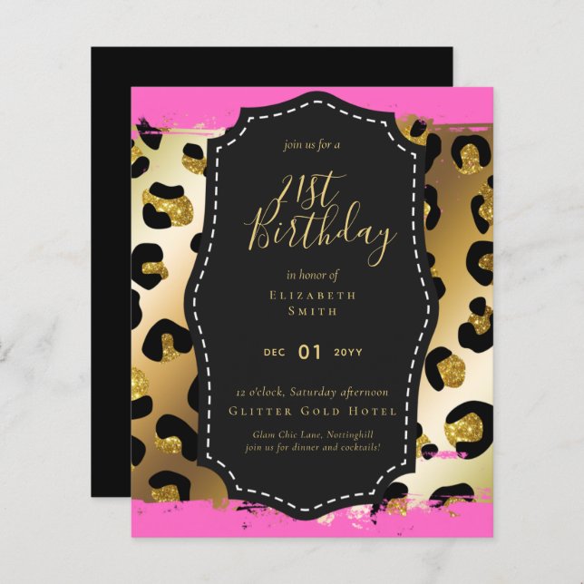 Glam Girly Glitter 21st birthday (or other) Invite (Front/Back)
