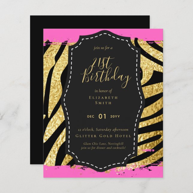 Glam Girly Glitter 21st birthday (or other) Invite (Front/Back)