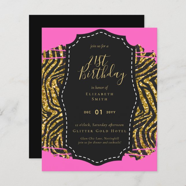 Glam Girly Glitter 21st birthday (or other) Invite (Front/Back)